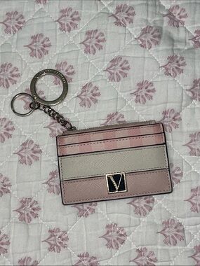 Victoria's Secret Pink and Cream Striped Cardholder Keychain